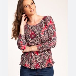 Lucky Brand Paisley Pattern 3/4 Length Sleeve T-Shirt Size XS